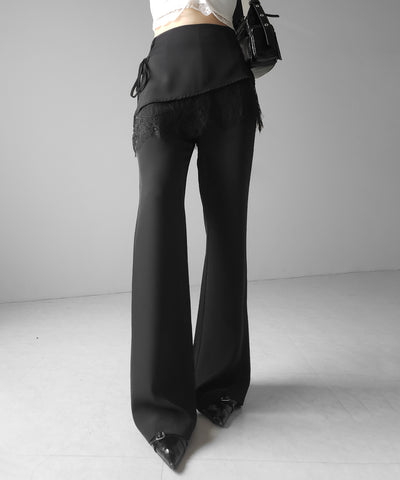 【３size 】レースレイヤードサイドリボンラップフレアスラックス ／ lace layered side ribbon wrap flare slacks