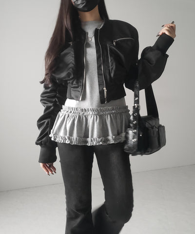 【 ３color 】裾フリルレイヤード長袖トップス ／ hem frill layered long sleeve tops
