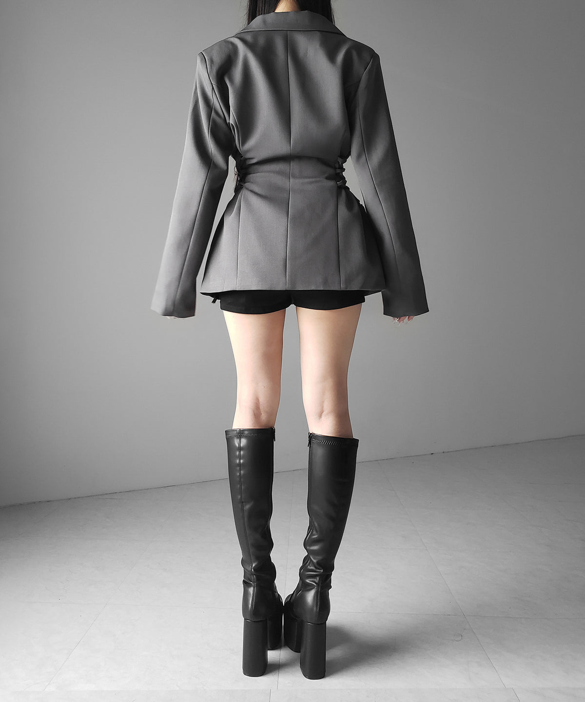 レースアップリボンスリムテーラードジャケット ／ lace-up ribbon slim tailored jacket