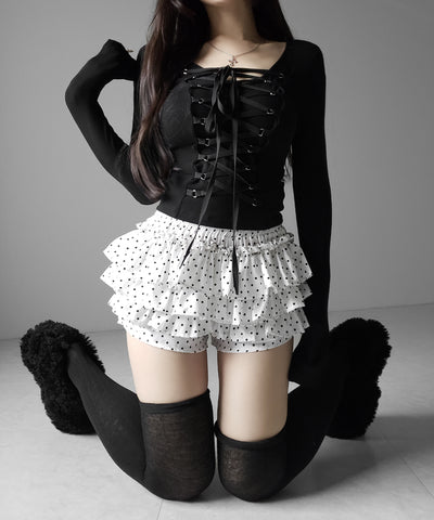 ティアードフリルドットショートパンツ ／ tiered frill dot short pants