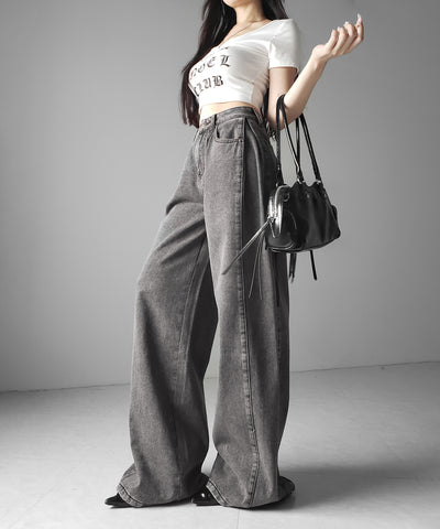 ヴィンテージライクウォッシュカーブワイドデニム ／ vintage like wash curve wide denim