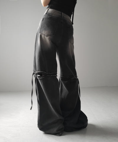 【 ４size ／ ２color 】カットアウトストラップヴィンテージルーズデニム ／ cutout strap vintage loose denim