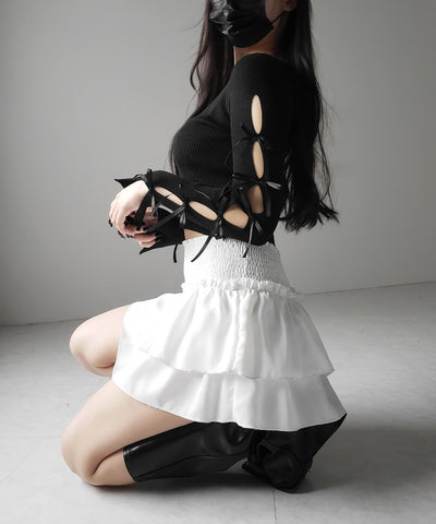 【 ２color 】カットアウトリボンショートリブニット ／ cut out ribbon short rib knit