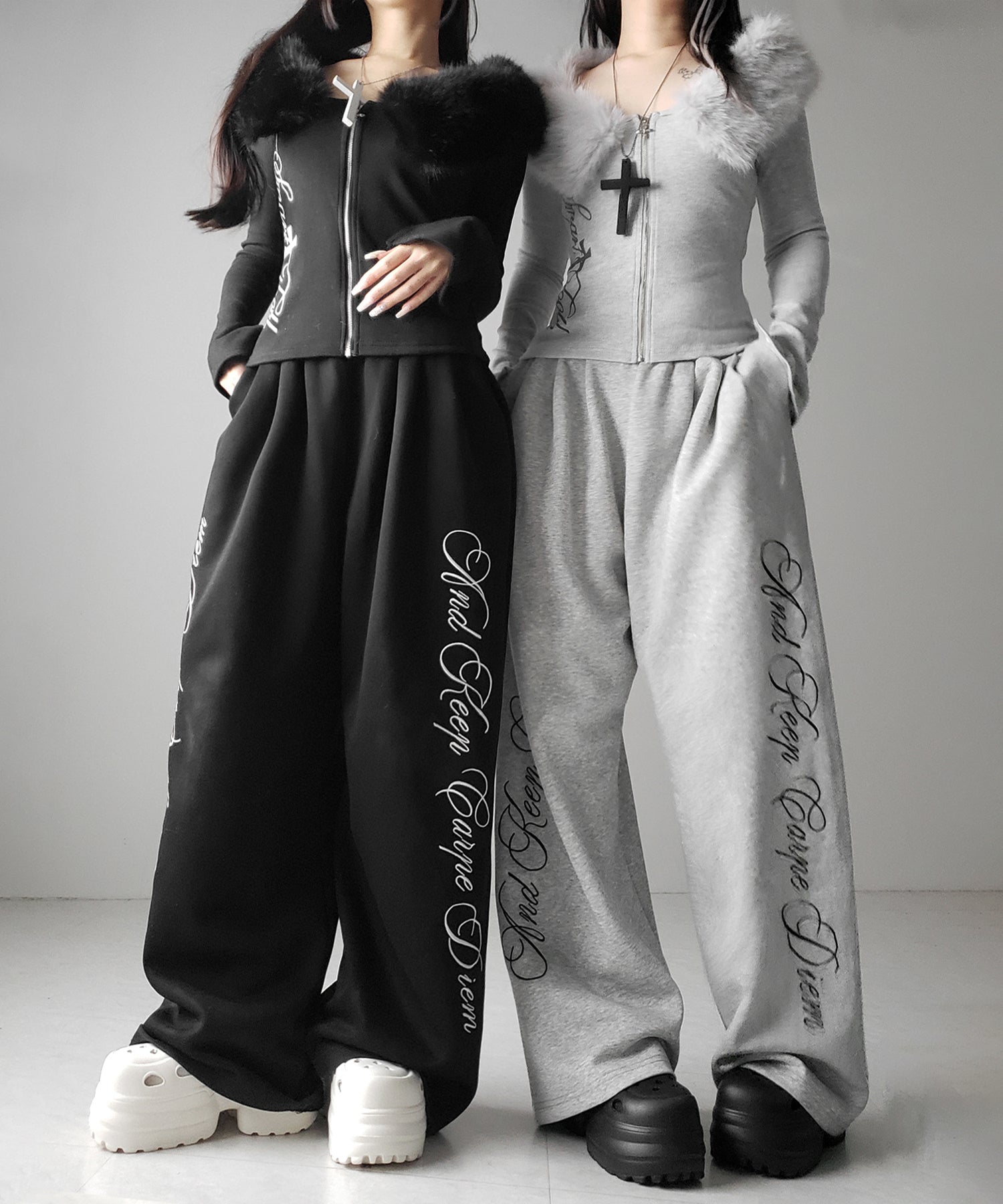 フェイクファー厚底クロッグサンダル ／ Fake fur platform clog sandals