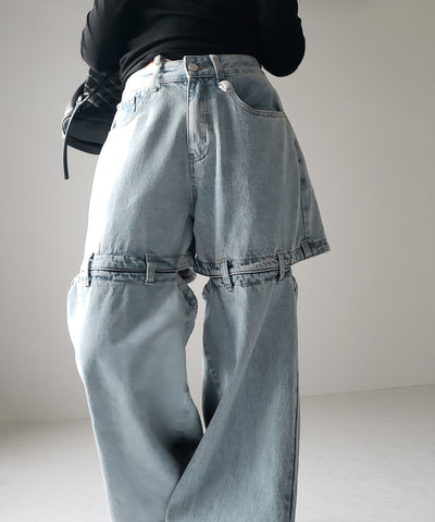 【 選べる３サイズ 】バックオープンカットアウトウォッシュワイドデニム ／ Back open cutout washed wide denim