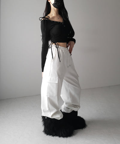 【 ２WAY ／ 裏起毛 】ナナメストラップスナップボタンシャーリングリボントップス ／ naname strap snap button shirring ribbon tops
