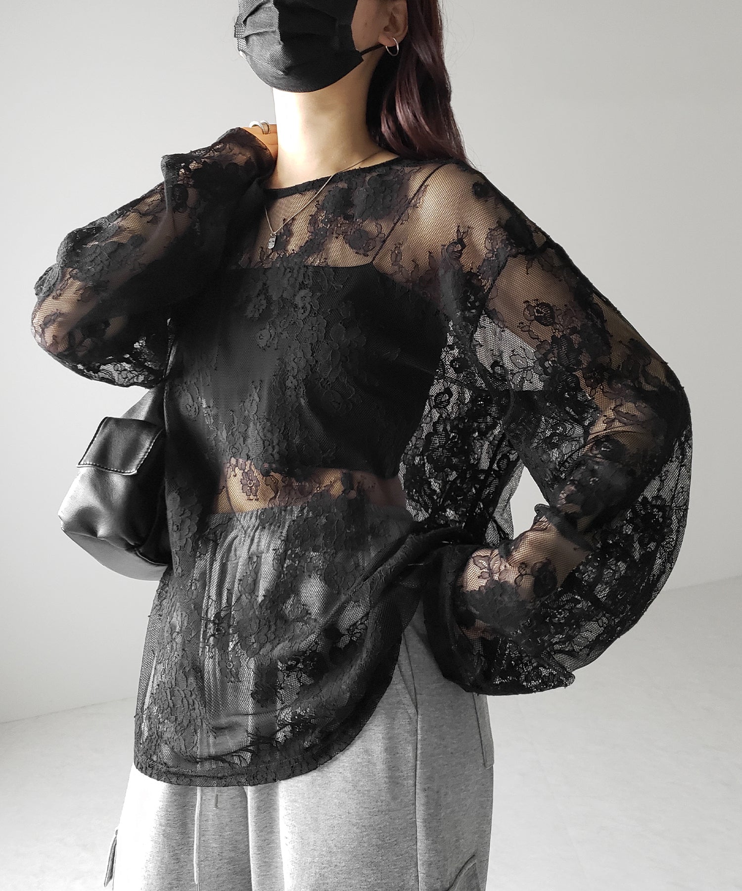 【 ２color 】ビッグシルエットシアーレーストップス ／ big silhouette sheer lace tops