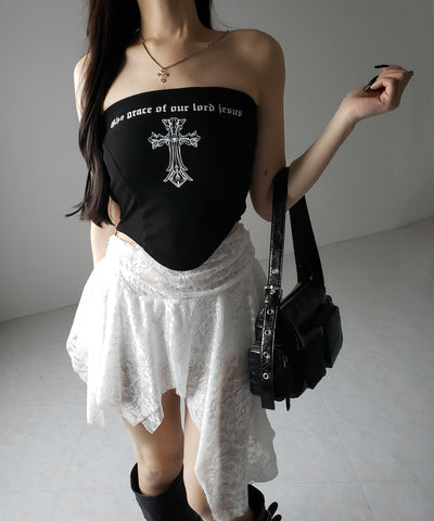 クロスグランジロゴベアトップス ／ cross grunge logo bare tops