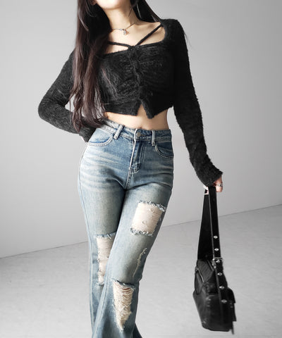 クラッシュダメージヴィンテージフレアデニム ／ crush damage vintage flare denim