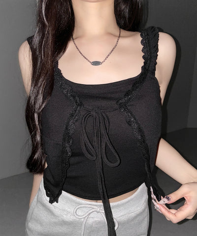 フロントリボンレイヤードリブキャミタンク ／ front ribbon layered lib camisole tank