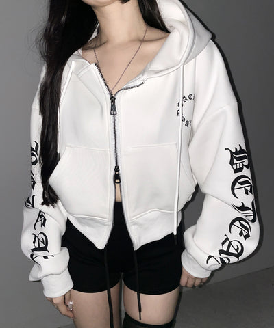 グランジロゴダブルジップショートパーカー ／ grunge logo double zip short hoodie