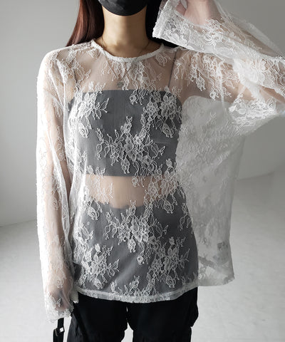【 ２color 】ビッグシルエットシアーレーストップス ／ big silhouette sheer lace tops
