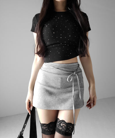 【 インパン裏地付き 】ストリングリボンミニスカート ／ string ribbon mini skirt