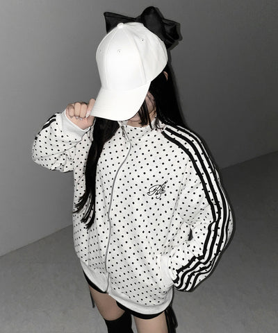 胸ロゴ刺繍ドットラインオーバースウェットブルゾン ／ chest logo embroidery side dot line over sweat blouson