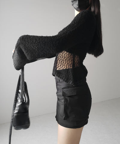 【 ２color 】異素材ドッキングスカシアミニットトップス ／ mixed material docking openwork knit tops