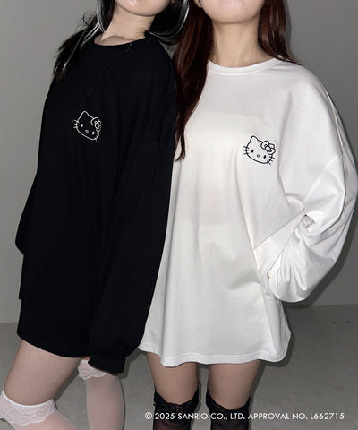 【 HELLO KITTY × me+em select 】ハローキティ刺繍長袖ビッグロンT ／ Hello Kitty embroidery big long sleeve T-Shirts【 セットアップ着用可能 】