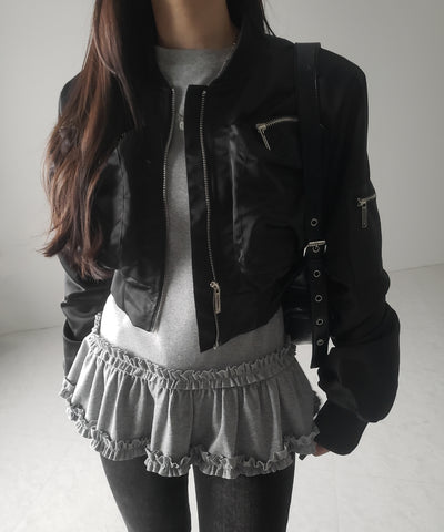 【 ３color 】裾フリルレイヤード長袖トップス ／ hem frill layered long sleeve tops