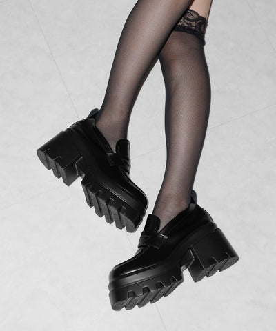 厚底チャンキーヒールコインローファー／platform chunky heel coin loafers