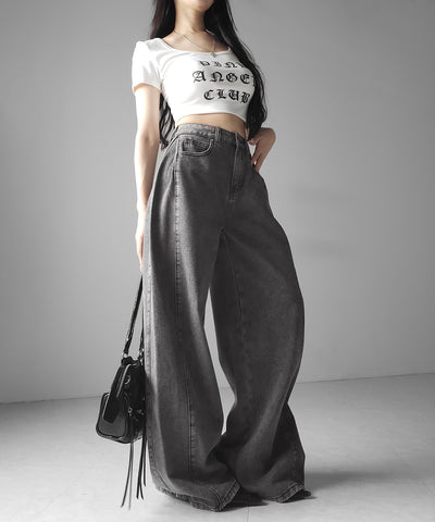 ヴィンテージライクウォッシュカーブワイドデニム ／ vintage like wash curve wide denim