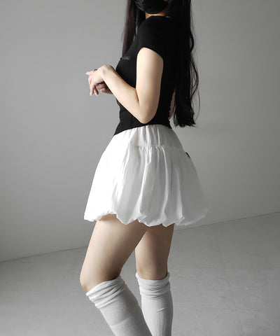 【 ２color ／インパン裏地付き 】ティアードコットンバルーンミニスカート ／ tiered cotton balloon mini skirt