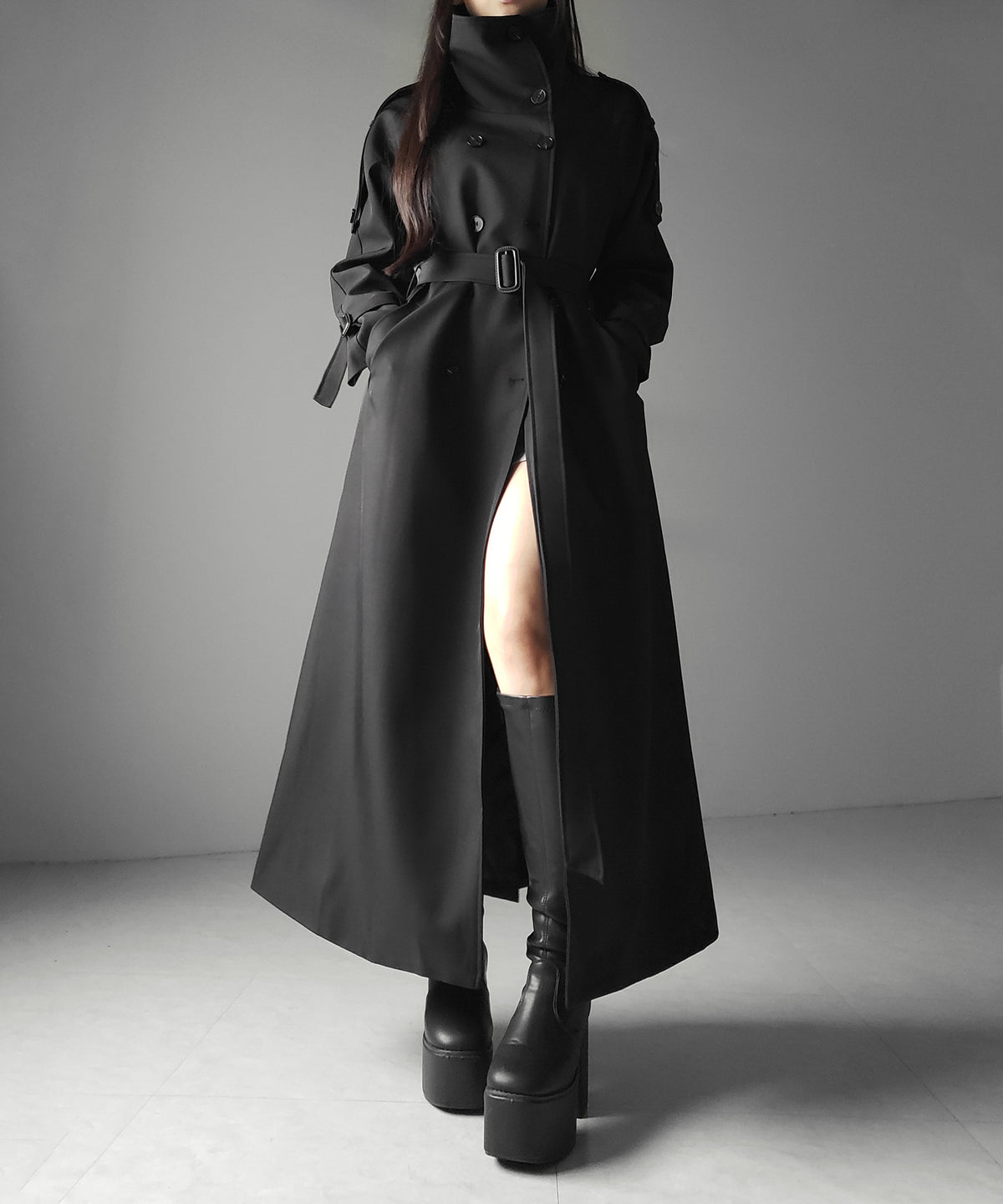 ２WAYスタンドカラーオーバーロングトレンチコート ／ 2WAY stand collar over long trench coat