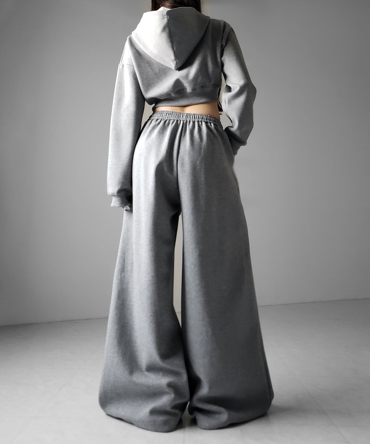 【 セットアップ 】ダブルジップショートパーカー ＋ タックワイドスウェットパンツ SET ／ double zip short hoodie + tuck wide sweat pants SET