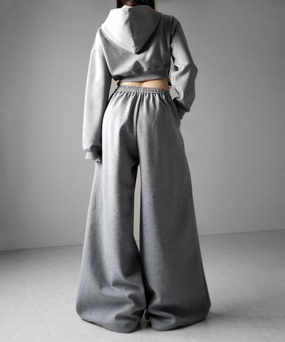 【 セットアップ 】ダブルジップショートパーカー ＋ タックワイドスウェットパンツ SET ／ double zip short hoodie + tuck wide sweat pants SET