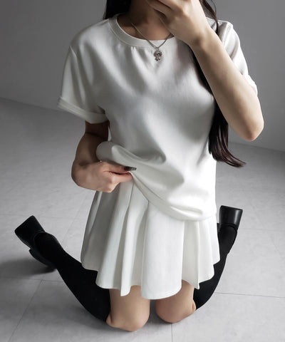 【 セットアップ 】オーバーサイズ半袖Ｔシャツ＋プリーツミニスカート SET ／( SETUP ) oversize shortsleeve Tee + pleated mini skirt SET