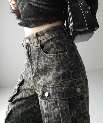 【 ２color ／ ４size 】レオパードヴィンテージタックワイドカーゴデニム ／ leopard vintage tuck wide cargo denim