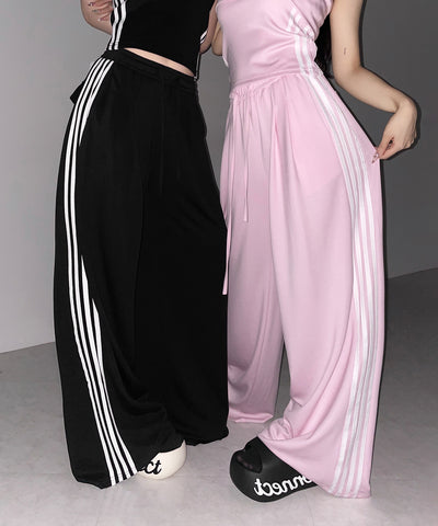 【 セットアップ 】サイドラインベアトップ＋タックワイドカットソーパンツ SETUP ／ ( SETUP ) sideline bare top + tack wide cutsew pants