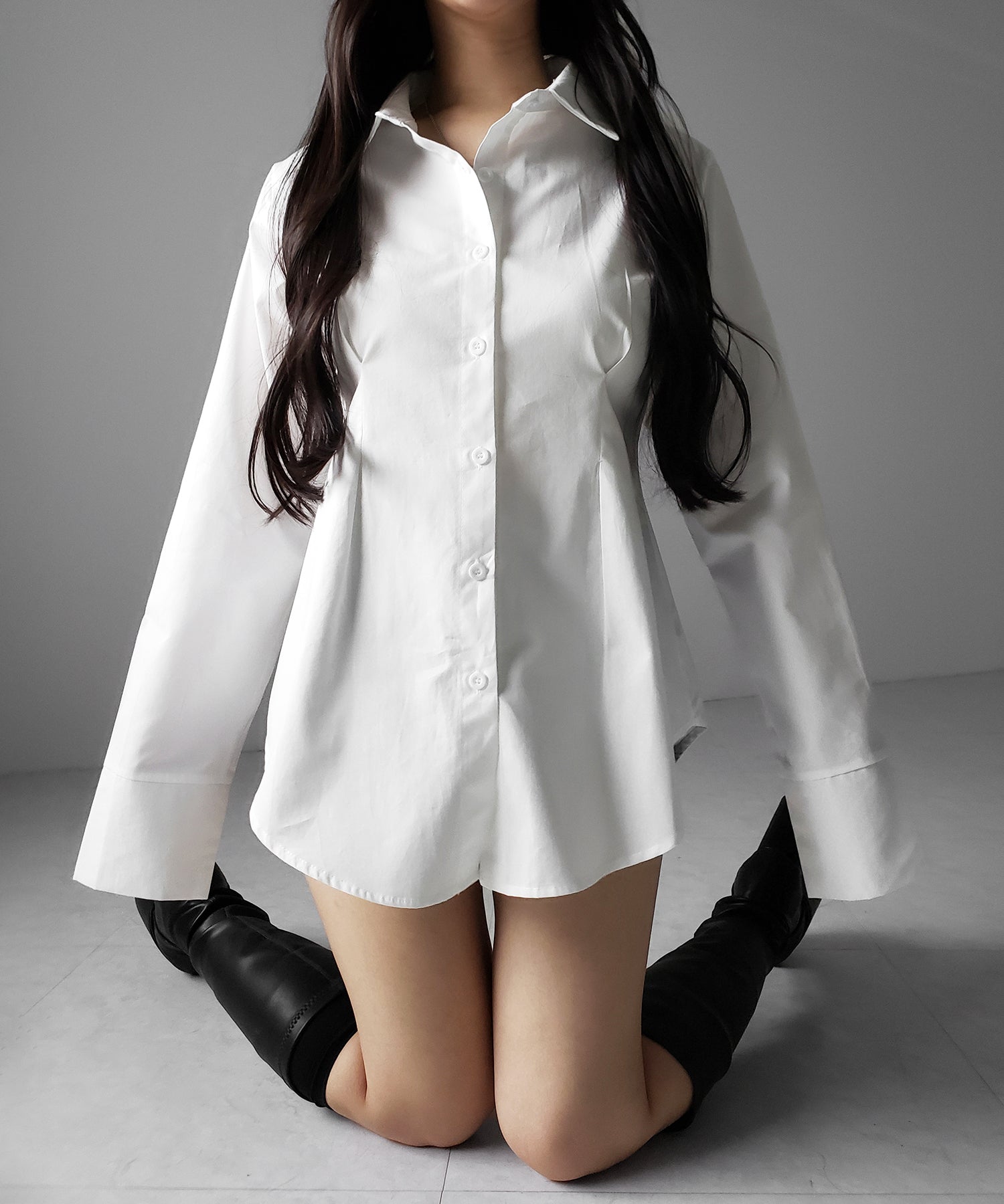 ウエストタックフレアレディシャツ ／ waist tuck flare lady shirts