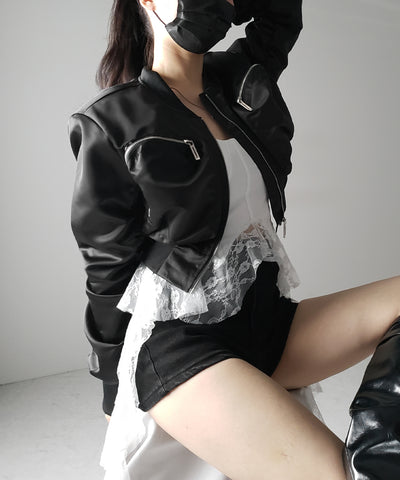 【 ２color 】アウトポケットジップアップショートブルゾン ／ out pocket zip up short blouson