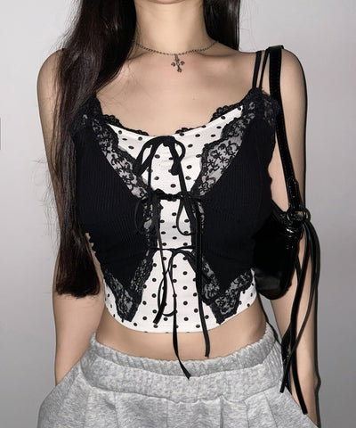 ダブルリボンレースレイヤードキャミソール ／ double ribbon lace layered camisole