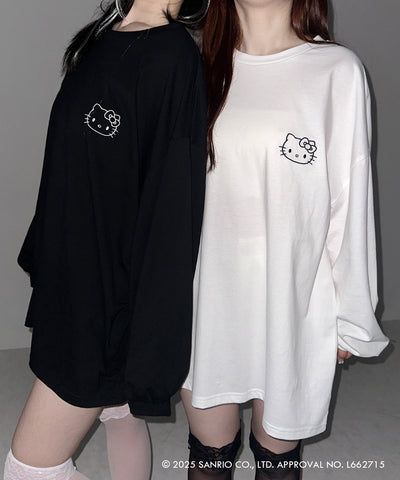 【 HELLO KITTY × me+em select 】ハローキティ刺繍長袖ビッグロンT ／ Hello Kitty embroidery big long sleeve T-Shirts【 セットアップ着用可能 】