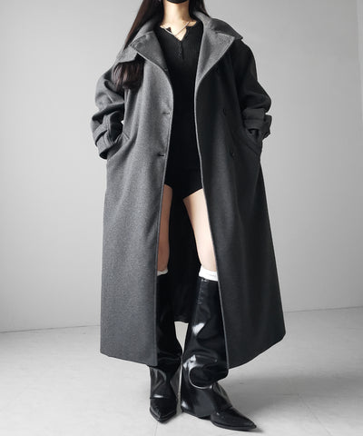 【 ウエストマークベルトSET 】２WAY スタンドカラーレディメルトントレンチロングコート ／ 2WAY stand collar lady melton trench long coat