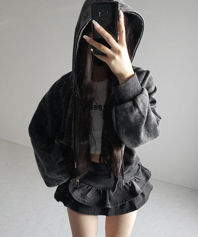 【 ２color 】ベルテッドフリルヴィンテージデニムミニスカパン ／ Belted frill vintage denim mini skirt pants