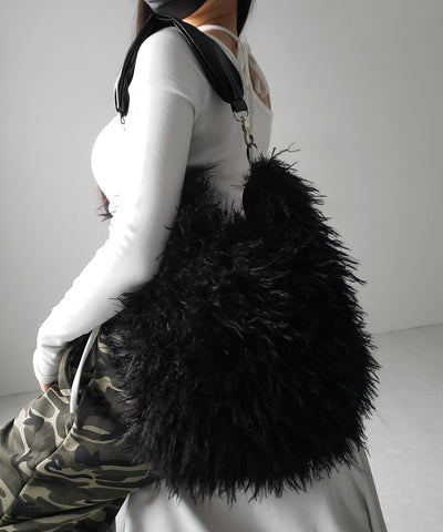 【 ショルダーストラップ付き２WAY 】バイカラーシャギーファーショルダーバッグ ／ bicolor shaggy fur shoulder bag