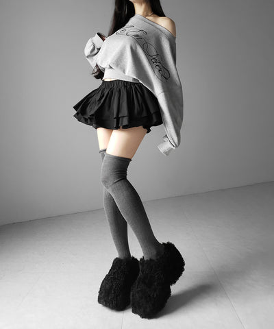 【 インパン裏地付 】ボリュームフレアコットンミニスカート ／ volume flare cotton mini skirt