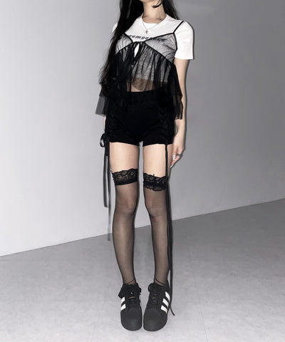 フロントリボンチュールキャミソール ／ front ribbon tulle camisole