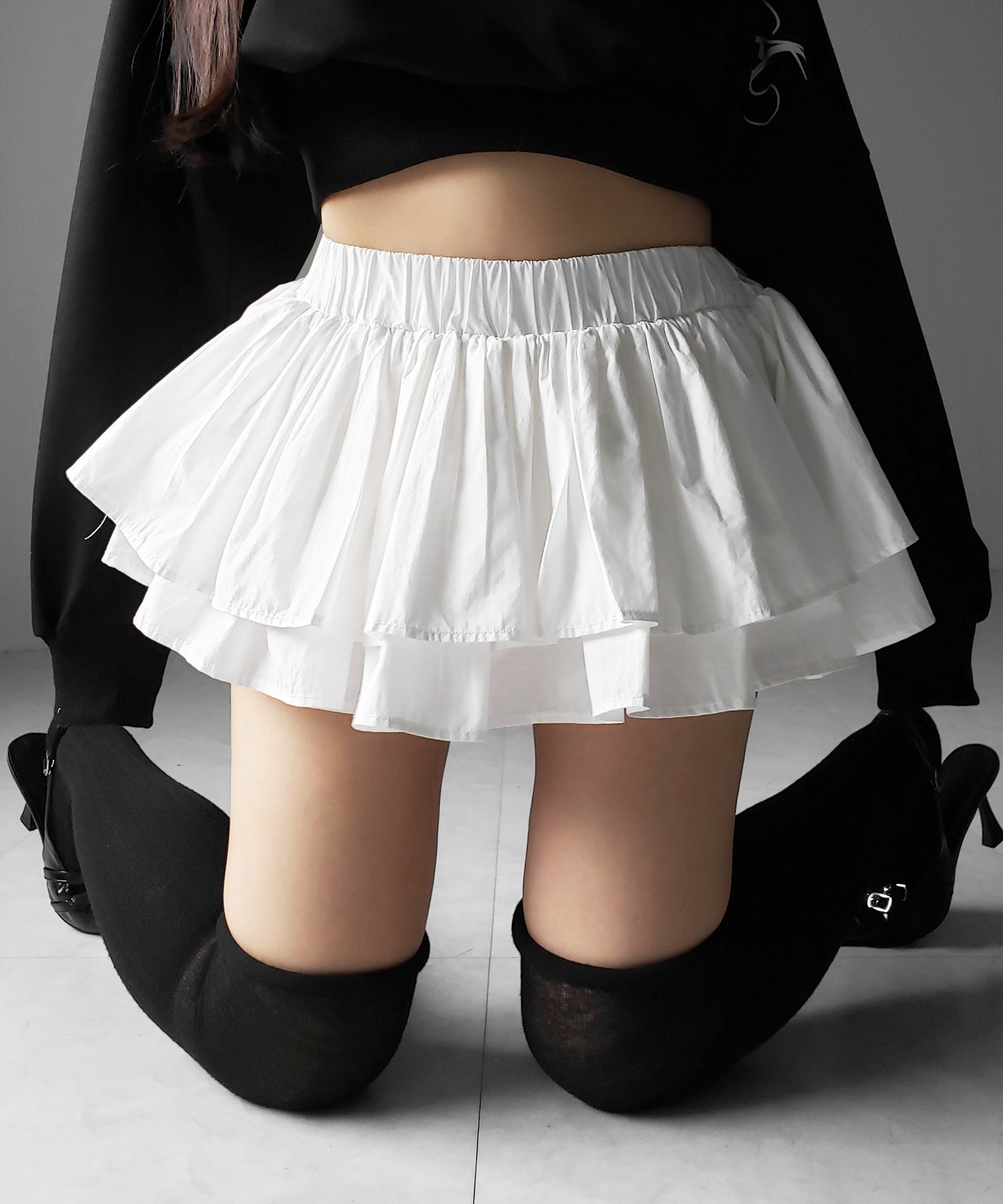 【 インパン裏地付 】ボリュームフレアコットンミニスカート ／ volume flare cotton mini skirt