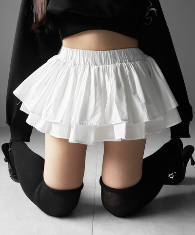 【 インパン裏地付 】ボリュームフレアコットンミニスカート ／ volume flare cotton mini skirt
