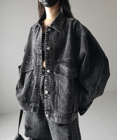 【 デニムセットアップ着用可能 】ヴィンテージケミカルブリーチタックダメージワイドデニム ／ vintage chemical bleach tuck damage wide denim