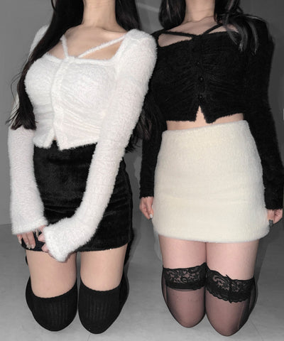 ハイウエストシャギータイトミニスカート ／ high waist shaggy tight mini skirt