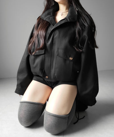 スタンドカラーオーバーショートトレンチコート ／ stand collar over short trench coat