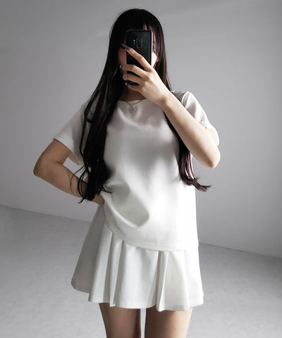 【 セットアップ 】オーバーサイズ半袖Ｔシャツ＋プリーツミニスカート SET ／( SETUP ) oversize shortsleeve Tee + pleated mini skirt SET