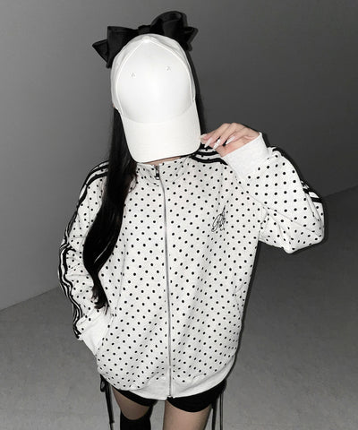 胸ロゴ刺繍ドットラインオーバースウェットブルゾン ／ chest logo embroidery side dot line over sweat blouson