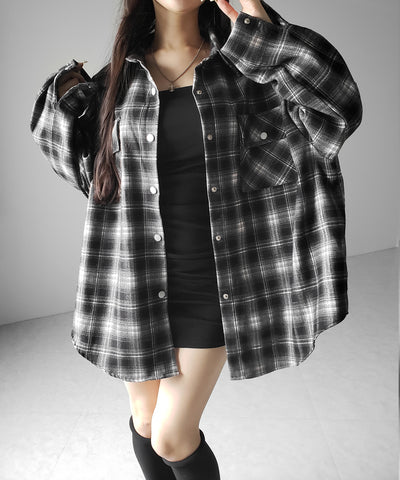 ブラックチェックオーバーフランネルシャツ ／ black check over flannel shirts