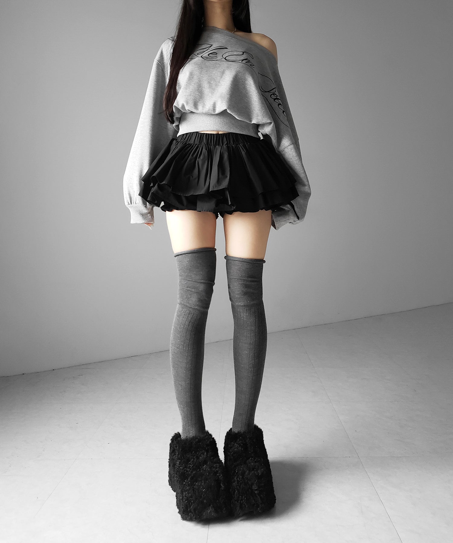 【 インパン裏地付 】ボリュームフレアコットンミニスカート ／ volume flare cotton mini skirt