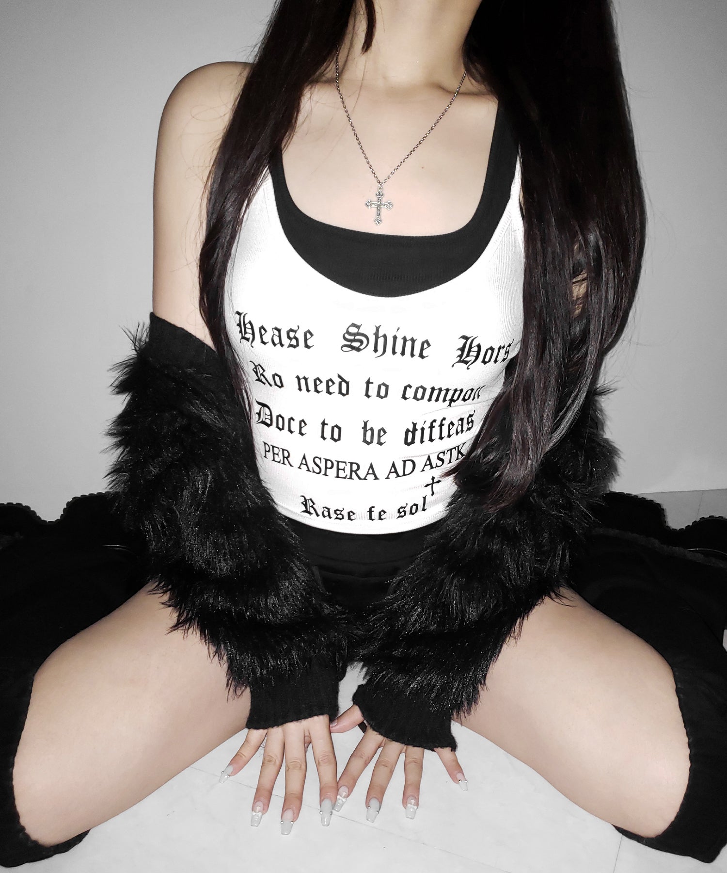 【 ２color 】グランジロゴレイヤードキャミソールトップス ／ grunge logo layered camisole tops