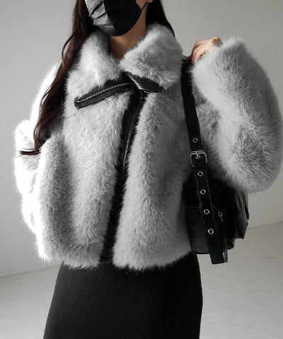【 ２WAY 】ジップアップレザードッキングフェイクファーコート ／ zip up leather docking fake fur coat